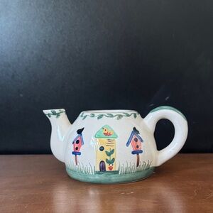 Charming Hand-Painted Teapot with Birdhouse Design